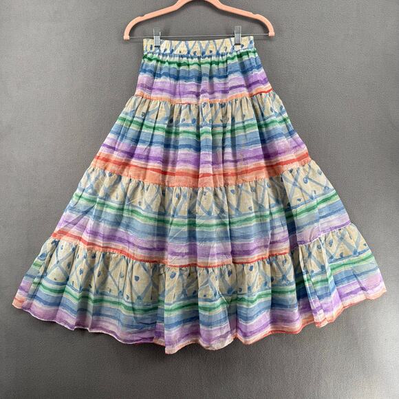 Vintage 80s 90s NOS Two Potato Tiered Midi Skirt L Pastel Boho Coastal Sheer - Picture 1 of 9